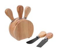 HEALEEP Set Coltelli per Formaggio con Ceppo in Legno di Quercia, Coltelli da Taglio e Spalmabili in Acciaio Inox per Formaggi Morbidi e Duri, Utensili da Cucina per Salumi e Formaggi,