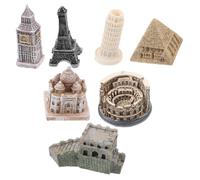 HEALEEP Set da 7 Sculture in Resina di Edifici Architettonici Famosi, Modelli Decorativi per Casa e Ufficio, Miniature Big Ben, Torre Eiffel, Piramide e Altri Iconici Monumenti