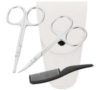 HEALEEP Set Forbici Regolabarba in Acciaio Inossidabile 4 Pezzi Custodia Bianca e Pettine Piccolo, Forbici Professionali per Barba e Baffi da Uomo, Kit Portatile per Cura Personale