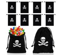 Healeved 10 sacchetti regalo a forma di teschio con coulisse | Sacchetti in tessuto nero per Halloween, caccia al tesoro, caramelle, monete e bomboniere, 15,5 x 11,5 cm
