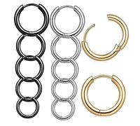 Healeved 15 Paia Orecchini Cerchio in Acciaio Uomo 8 10 12 14 16mm Oro Argento Nero 5 Paia Per Colore
