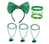 Healeved 1set Abito Da Donna Festivo Decorazioni Per Il Di San Patrizio Gemme Faccia Verde Gioielli Greci Collana Di Trifoglio Verde St Patricks Day Outfit Green Plastica