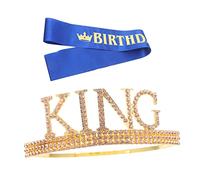 Healeved 1set Crown Sash Per Compleanno Con Strass Decorazioni Per Feste e Cosplay Per Uomini Re Crown e Fascia Elegante Per Compleanni e Eventi Speciali