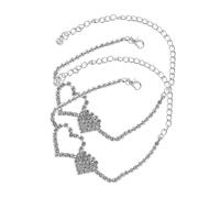 Healeved 2 pezzi Cavigliera Donna Regolabile con Charm Cuore Decorazione Brillante Bracciale alla Caviglia Resistente Gioielli da Spiaggia Eleganti per Ragazze e Teen 2pcs Argento