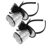 Healeved 2 Pezzi Cerchietto con Paillettes Scintillanti con Poliestere Vintage Mini Cappello a Cilindro Argento e Decorativa per Chioma per Feste e Sessioni di Intrattenimento