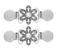 Healeved 2 pezzi, clip per maglione, clip per sciarpa, da donna, fibbia per abbigliamento, cardigan, clip per collo, argento classico con inserto in cristallo bianco