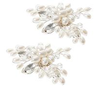 Healeved 2 Pezzi Clip per Scarpe Sposa Decorazione con Pietre Lucenti e Perline in Metallo Beige, Facili da Usare e Rimuovere, per Arricchire Tacchi Alti Pumps per Occasioni Speciali