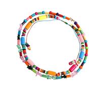 Healeved 2 Pezzi Collana Legno con Colorate per Estati Boho Collana Due Strati per Casual e Formali Accessorio