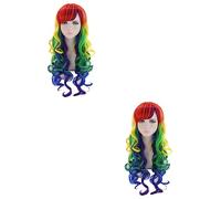 Healeved 2 Pezzi Set gradiente multicolore ondulato lungo cosplay con frangia riccio parrucche LOLITA WIG lunga e ondulata riccia