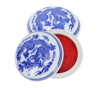 Healeved 2 Pezzi Tampone D' in chiostro Rosso in Stile Cinese, Ceramico | Superficie Liscia, Formato Compatto e Leggero, Uso Quotidiano per Calligrafia e Disegno, Stile Retrò