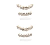 Healeved 2 Set Denti Finti da Vampiro Lettere, Cosplay Halloween, Oro | Rame con Pietre Decorative, Aspetto Realistico e Imponente, per Festa e Teatro, Uso Semplice e Pratico