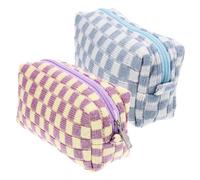 Healeved 2pezzi Borsa Per Cosmetici Motivo Checkered Di Organizer Da Viaggio Per Trucco e Pennelli Borsa Portatile Per Donne e Ragazze Capacità e Design Chic