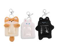 Healeved 3 Pezzi Porta Carte di Peluche con Portachiavi a Forma di Coniglio e Gatto, Custodia Verticale in Pvc con Finestra per Tessere Autobus e Foto, Accessorio Adorabile per Studenti