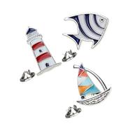 Healeved 3 Pezzi Spille Brooch Clip Stile Marinaio con Pesce Tropicale Barca Vela e Faro Accessori Gioiello in Lega per Cappotti Borse e Cappelli Regali Eleganti per Donna