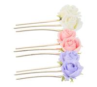 Healeved 3 pezzi Spille per Capelli Chignon con Fiore di Peonia Forcine Vintage Tre Denti Accessori Tradizionali Leggeri per Acconciature Eleganti da Donna e Ragazza Colori Beige Rosa