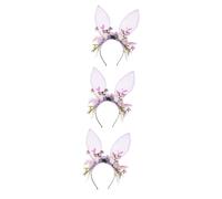 Healeved 3pezzi Cerchietto Con Orecchie Di Coniglio Feltro Con Fiori Accessorio Per Feste Pasquali e Cosplay Design Leggero e Confortevole Per Tutte Le Età