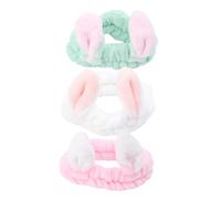 Healeved 3pezzi Fascia Di Morbida Con Fiocco Per Donna e Bambina Orecchie Di Coniglio Blu Bianco e Rosa Per Spa Sport Yoga Trucco e Lavaggio Viso
