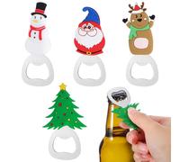 Healeved 4 Pezzi Apribottiglie Natalizio Portatile in Silicone a Tema Natale Forma di Babbo Natale con Confezione Regalo per Feste Informali