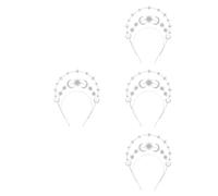 Healeved 4 Pezzi Cerchietto Argento Stelle e a Tre Strati, Corona Dea Vintage in Lega e Cristalli, Leggero e Comodo per Styling Quotidiano e Feste