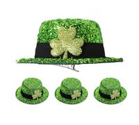Healeved 4 Pezzi Fermagli per Capelli Cappello Verde con Paillettes per San Patrizio Clip Mini Cappelli da Leprechaun con Trifoglio per Feste Tema Accessori Capelli Donna per Tea Party e