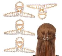 Healeved 4 Pezzi Fermagli per Chioma Perle Grandi a Forma di Artiglio, Accessori per Chioma da Ragazza Antiscivolo in Lega Resistente, per Ufficio, Scuola e Feste