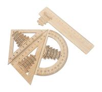 Healeved 4 Pezzi Set di Righelli in Bambù Stile Cinese Giallo per Geometria | Righello Triangolare, Goniometro e Righello Diritto, Bordi Arrotondati, per Quaderni e Carta