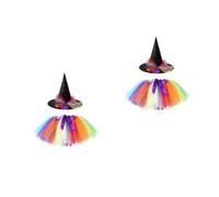 Healeved 4 Pezzi Set Strega Bambina Arcobaleno, Gonna in Tulle, Cappello M | Poliestere, per Festa e Halloween, Taglia M, Bambina, Colore Arcobaleno, Due Pezzi