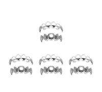 Healeved 4 Set Dentiere Decorative a Punte Vampiro Argento Cristalli in | Finitura Traforata, Stile Dente Ispirato ai Vampiri, per Cosplay e Halloween, Compatibile Varie Tipologie Dentali