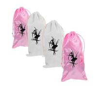 Healeved 4pezzi Sacchetti Con Coulisse Per Scarpe Da Balletto Borsa Portatile in Satin Rosa e Tela Bianca Leggeri e Compatti Per Organizzare e Proteggere Calzature Da Danza