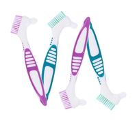 Healeved 4pezzi Spazzolino per Protesi Dentaria Manico Ergonomico Setole Multistrato Morbide Adatto per Pulizia Accurata di Dentiere Dure e Protesi Mobili Facile da Usare senza Scivolare