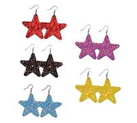 Healeved 5 Paia orecchini in pelle pentagramma cerchi di stelle orecchini di paillettes orecchini a stella gioielli stella cinque Orecchini per le donne Orecchini eleganti pelle sintetica
