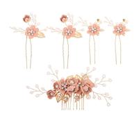 Healeved 5pezzi Petto di Forcine per Capelli da Sposa Perle e Fiori Fatti Mano Forcine per Capelli Fiori Strass Accessori per Sposa Fermagli
