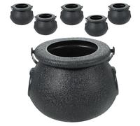 Healeved 6 Pezzi Secchio di Halloween in Plastica Nero Manico Leggero per Raccogliere Caramelle, Decorazione per Feste a Tema Streghe e Dolcetti