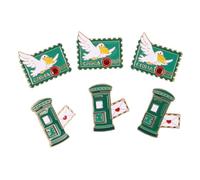 Healeved 6 Pezzi Spilla in Metallo Vintage a Tema Postale Piccione Viaggiatore e Cassetta Verde Dettaglio Intricato e Facile da Appuntare per Impiego Quotidiano e Feste a Tema