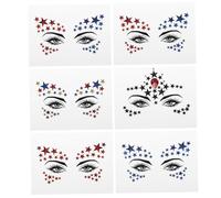 Healeved 6fogli Sticker Decorativi Forma Di Stella Con Strass Per Make-up Di Adesivi Colorati Per Decorazioni Festive Per Arte Corporea e Regali Familiari e Amici