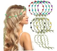 Healeved 7 Pezzi ghirlanda di fascia fiori artificiali copricapo floreale gruppo musicale fascia con di vite mer fasce per la testa di rami di fiori hawaiana tessuto