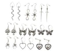 Healeved 9 Paia Orecchini a Sospensione Orecchini Da Ragazza Fantastici Animali Per Ragazze Orecchi Di Funghi Orecchino a Forma Di Cuore Lega Argento