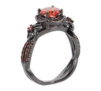 Healeved Anello Gotico Nero con Zircone Rosso, Anello Statement Vintage Punk in Rame Lucido con Finitura Liscia Sicura, Accessorio per Festa e Contesto Sociale