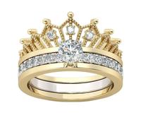 Healeved Anello Staccabile da Donna 2 in 1 a Forma di Corona Strass Anello Elegante in Metallo Antiruggine Due Toni Misura 9 Gioielli da Donna per Regali e Occasioni Speciali