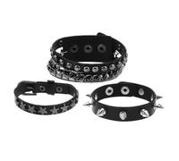 Healeved Bracciale Multilayer Punk in Finta Pelle Nera con Borchie Metalliche Polsiera Biker Unisex per Feste e Street Style