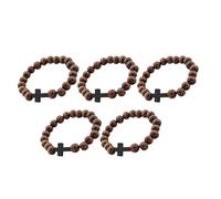 Healeved Braccialetto in Legno con Perline e Croce Cristiana da Uomo e Donna Set 5 Pezzi Elastico Leggero per Preghiera e Battesimo Gioielli Religiosi Cattolici per Uso Quotidiano e