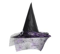Healeved Cappello da Strega per Donna Stampa Ragnatela Viola in Poliestere, Punta a Cono e Tesa Larga, Traspirante e Confortevole per Feste di Halloween e Celebrazioni