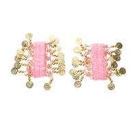 Healeved Cavigliere Campanellini da Danza del Ventre Rosa 2 Pezzi Polsini Leggeri Monete e Nappe Accessori per Spettacoli e Allenamento di Ballo
