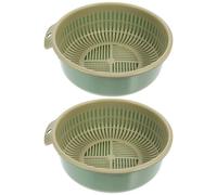 Healeved Cestello Doppio Strato per Drenaggio Frutta e Verdura in Plastica Verde 2 Pezzi, Cestino da Cucina per Lavaggio e Scolatura Efficiente