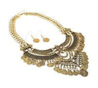 Healeved Collana Corta Con Bavaglino e Orecchini in Stile Bohémien Pendente Con Nappa Etnica Set Di Gioielli Da Donna Con Ciondoli Moneta Per Festival e Uso Quotidiano