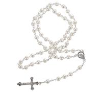 Healeved Collana di Perline Rosario Religiosa da Donna Croce Bianca, Catena Gioiello Elegante per Preghiera e Uso Quotidiano, Regalo Originale per Occasioni Speciali