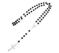 Healeved Collana Rosario Grani Neri e Ciondolo Croce per Uomo e Donna, Gioiello Spirituale per Preghiera Cattolica e Arredamento Stanza, Accessorio Moda per Uso Quotidiano e Eventi