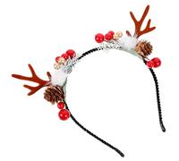 Healeved Copricapo Natalizio Corna di Cervo Pigne Finte Bacche Accessorio per Capelli Natalizio