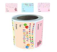 Healeved Etichette Adesive “Buon Compleanno” per Feste di Compleanno Rotolo da 200 Pezzi Adesivi Colorati per Bomboniere e Pacchetti Regalo Decorazioni Festa Scuola e Ufficio