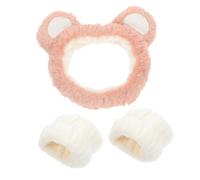 Healeved Fascia per Capelli e Polsiera Set Raccoglitore d Acqua per Spa Design Orecchie d Orso per Applicazione Maschera Viso Cura e Viaggi